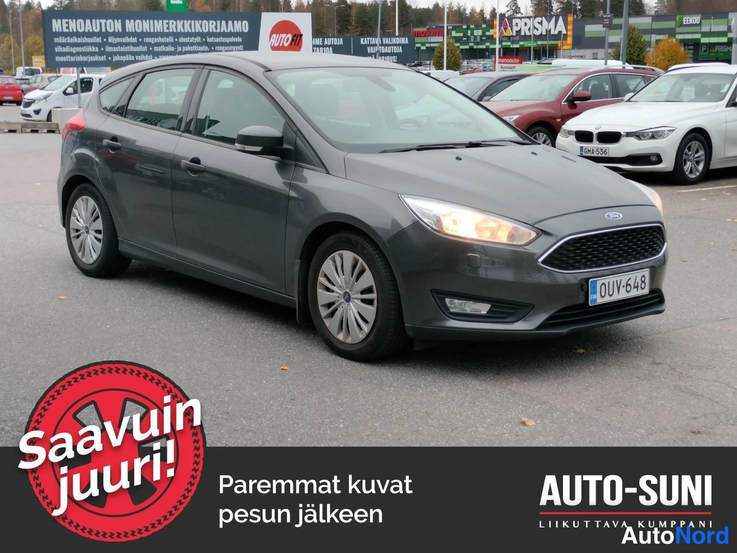 Harmaa Ford Focus 2015, etuviisto, keula oikealle, kuva 2