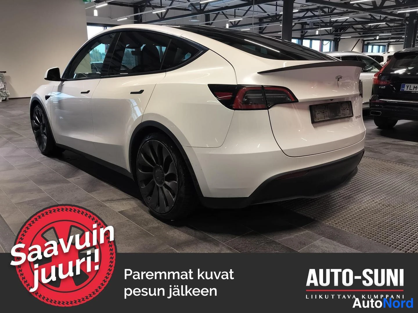 Valkoinen Tesla Model Y 2023, takaviisto, kuva 4