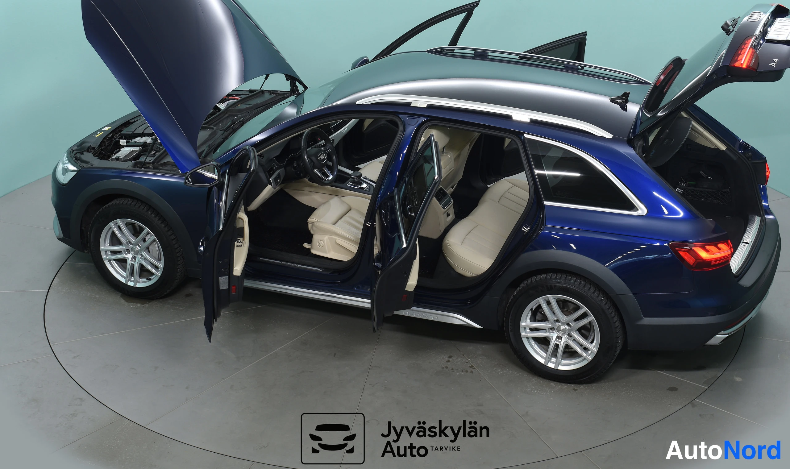 Sininen Audi A4 allroad quattro 2021, etuviisto, keula vasemmalle, kuva 3