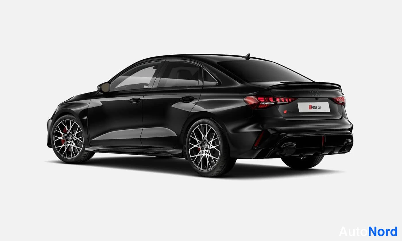 Black Audi RS 3 2026, rear three-quarter, photo 2