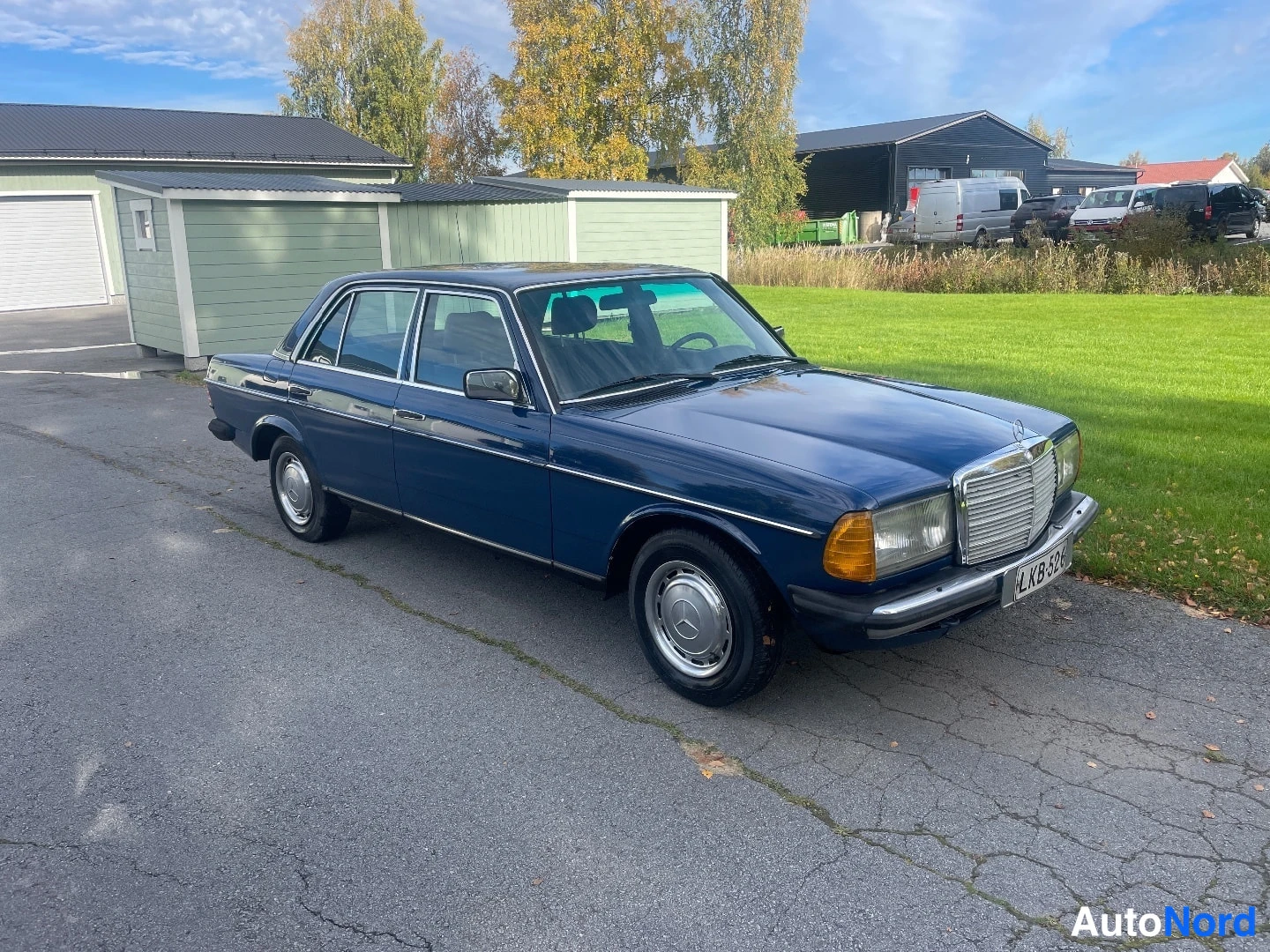 Sininen Mercedes-Benz 200 1984, etuviisto, keula oikealle, kuva 2